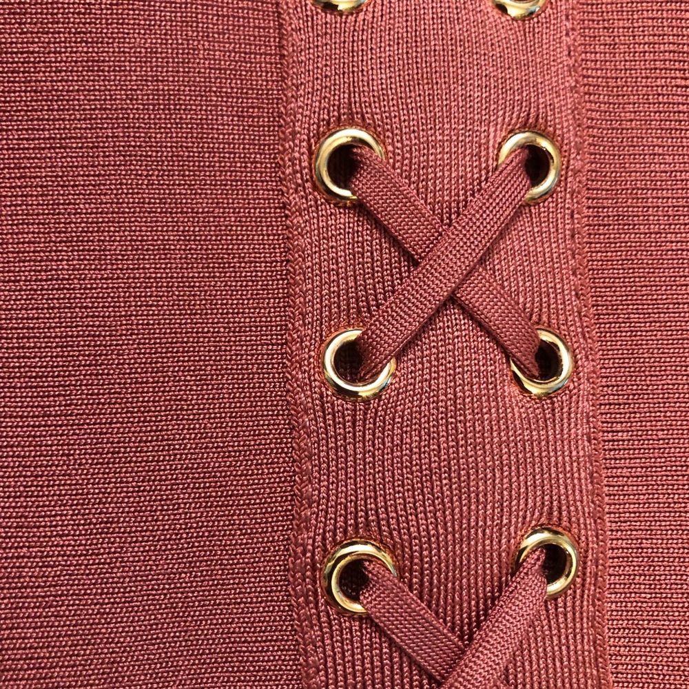 Windsor Bodycon Criss Cross Mock Neck Long Sleeve Rust Orange Mini Dress size S - Picture 6 of 11